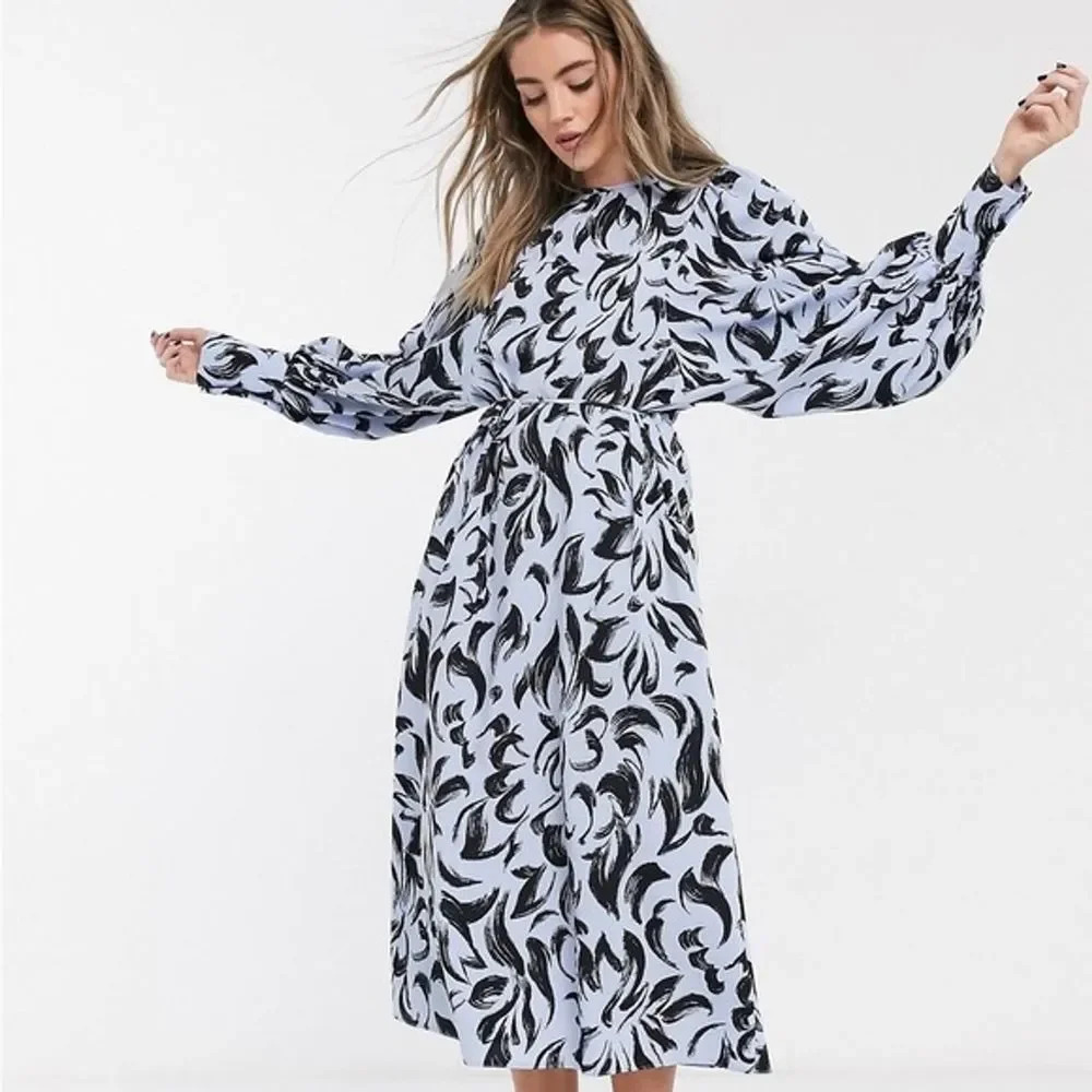 Topshop blue balloon‎ sleeve tie dress Women’s size 8 Nwt